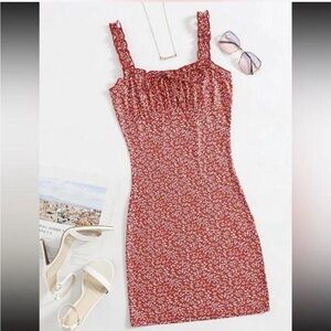 Red floral mini dress